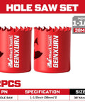 Half Inch HSS Bi Metal Hole Saw Kit With Shark Tooth Cutters For Wood Drywall PVC And Thin Metal Drilling Heavy Duty Tool with two 1-1/2 inch red saws.