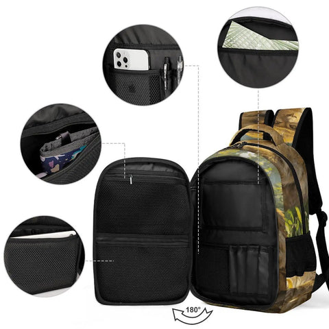 Interior view of Jungle Monkey Banana Printed Unisex Backpack with large capacity and durable polyester, open to show compartments.