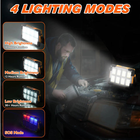 2 Pack Solar Rechargeable Work Light With 144 LED Beads And 10000LM Ultra Bright Output Off Grid Garage Night Lighting Kit