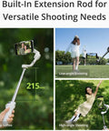 Osmo Mobile 6 Smartphone Gimbal Stabilizer with built-in extension rod shown in use for group selfies and various shooting angles outdoors.