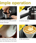 Built In Coffee Machine With Milk Frother, Home Barista Style Espresso Maker For Cappuccinos And Lattes, Electric Coffee Brewer For Ground Or Beans showing steps to brew and froth milk.