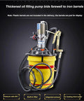 60 to 1 Air Operated Pro Grade Grease Pump With 0.85 L Per Minute Output and 12.5 ft Outlet Pipe in use on yellow barrel