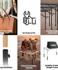 Heavy Duty Table Leg Extenders Providing Three Level Height Adjustable Folding Risers for easy outdoor use and tool-free installation.