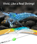 Realistic blue shrimp and lure from 14 Piece Glow In The Dark Shrimp Lures Set With Bait Box 7 Color Premium Soft Shrimp Tackle For Saltwater And Freshwater Luminous Hooks For Aggressive Fish Night Fishing Edge Easy To Store And Ready For Action.