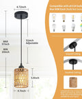 Straight Up Chic Boho Lighting Vibe For Your Sweet Space Featuring This Super Bright 3 Pack Woven Rattan Pendant Fixture, dimensions and adjustable height indicated.