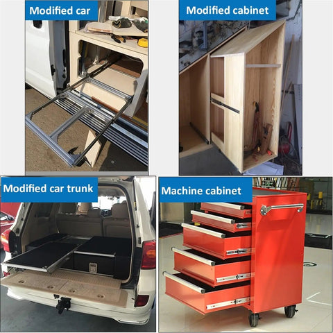 Built Tough Full Extension Side Mount Drawer Slides With Precision Ball Bearings in modified car trunk, cabinet, and machine cabinet.