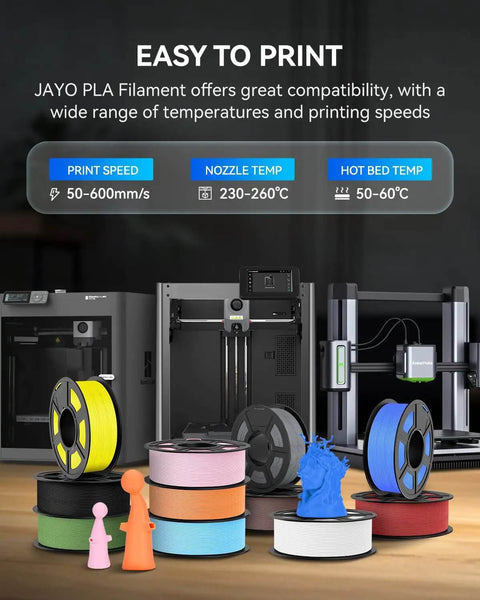 3D printers with various colored filament spools, including Bulk PLA 3D Printer Filament 4 Pack 1.1Kg Spools 1.75mm Black.