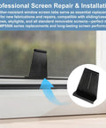 Thirty Piece Window Screen Pull Tabs And Spline Channel Lift Tools For Effortless Door Repair Durable Plastic Sliders With Slick Gliding Action A Straight Up Game Changer For Easy Breezy Home Fixes - close-up of black screen repair tab installed in a window.