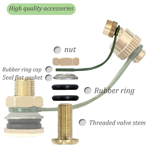 12 Pack Gas Can Vent Caps Kit Premium Brass Gas Tank Vent Cap With Viton Seals components including nuts, rings, and valve stem