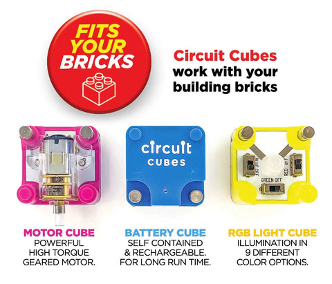 Gears Go Multi Vehicle Mobility Launch Kit with Circuit Cubes, motor, battery, and RGB light cube for STEM lovers.