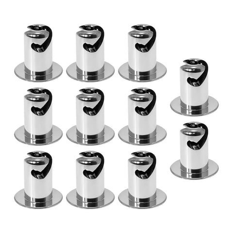 10 Pack Chrome Quarter Turn Fasteners.500 Grip 7/16 Aluminum Oval Pull Buttons arranged in a grid, showcasing their chrome finish.