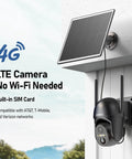 4G LTE Cellular Solar Security Cam For Outdoor Use No WiFi Needed with solar panel and SIM card installed outdoors