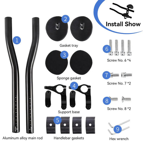 Clip On Aero Bar For Road Bikes Aluminum Alloy Armrest Handlebars With Removable Sponge Pads installation kit