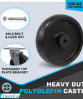 Heavy Duty Industrial Caster Wheels Built Hard As Nails With Polyolefin Rolling Action Moves Like Butter And Handles 1800 Lbs Without Skipping A Beat showing a black 5x1 25 inch caster wheel with top plate bracket.