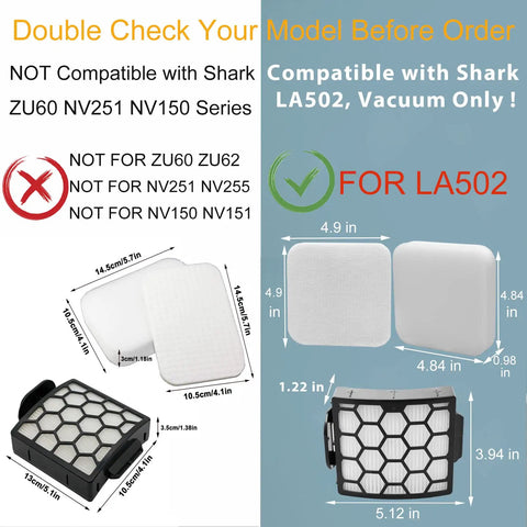Replacement Filter Kit For Shark Rotator Lift Away Upright Vacuum With DuoClean PowerFins Fits LA502 model filters shown.