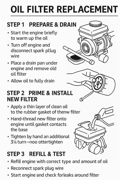 Diagram of oil filter replacement steps for 4 Pack Engine Saver Oil Filter 111836 With Anti Drain Valve And 30 Micron Media