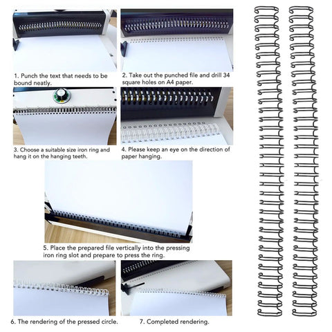 50 Piece Double Loop Wire Binding Spines for A4 Papers, 180 Sheet Capacity, 3 To 1 Pitch, 34 Loops, 19mm Nylon Coated Wires, Built Tough Metal Inner, Binding Wires Set Kit, Black shown with A4 binding machine