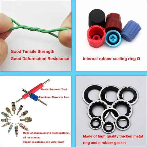 All In One Car AC Repair Kit With 838 Pieces Including Valve Cores O Ring Seals Dust Caps Gasket Seals And Tools For Fast DIY Car AC Service And Pro Level Maintenance featuring tools, seals, and gaskets