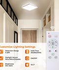 Dimmable Motion Sensor LED Ceiling Light With Remote, 12 Inch 24W 2400LM Flush Mount Fixture in a hallway.