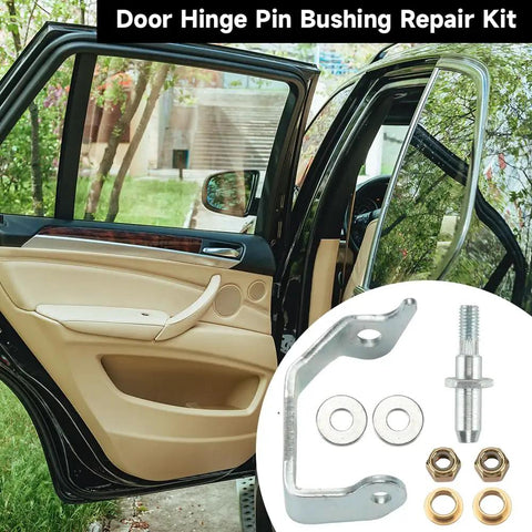 Beefed Up Front Door Hinge Pin Bushing Kit For GMC Sierra Trucks 1999 To 2006 Fits 1500 2500 3500 Series And HD Models, Replaces Worn Pins And Bushings, Easy Install, Durable Replacement Hardware. Door hinge repair kit with pin, bushings, washers, and bracket.