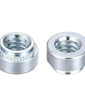Workhorse Self Clinching Rivet Nuts One Quarter Twenty By Point Two Two Inch Carbon Steel With Durable Zinc Plating Round Head, showing two nuts.