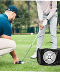 Golf Swing Trainer Bag Impact Hitting Bag For Indoor And Outdoor Practice in use during golf lesson on grass field