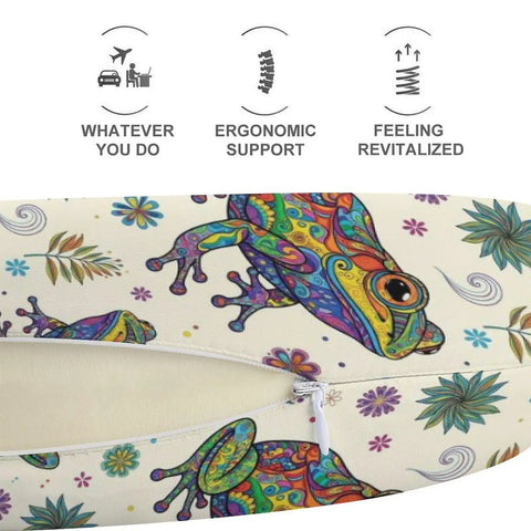 Ultra Cozy U Shaped Neck Pillow For Travel And Office Use Lightweight Reusable Polyester Napping Pillow With Abstract Frog Print