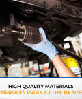 Close-up of Front Left CV Axle Shaft Assembly For Ford Fusion And Lincoln MKZ being held during installation.