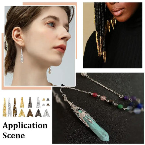 Long Flower Bead Caps Set With 520 Pcs Iron Cones And Filigree End Caps, 14 Styles used in earrings and necklaces