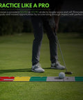 Golfer using Golf Putting Aid Stroke Meter 2.0 Pro Training Tool for realistic stroke length speed and distance control outdoors