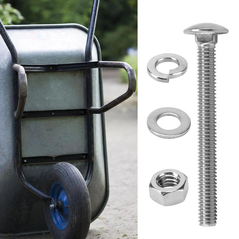 Heavy Duty 14 Piece 304 Stainless Steel Wheelbarrow Bolts And Nut Kit with carriage bolts five sixteen inch next to wheelbarrow