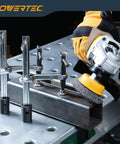 Heavy Duty Welding Clamp With T Handle, 6-1/2 Inch Opening And 3-1/4 Inch Throat Depth in use on welding table