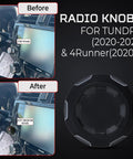 Before and after installation of Radio Knob Replacement Kit For 2nd Gen Toyota Tundra 2020 2021 And 5th Gen 4Runner 2020 2024 Matte Black ABS