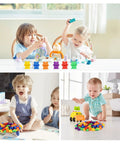 Kids using Hella Cool Big Time 120 Piece Math Manipulatives Counting Bear Set With Vibrant Six Color Blocks for STEM play.