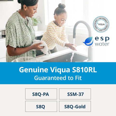 Mother and daughter using sink, promoting Pro Grade S810RL Replacement UV Lamp for S8Q-PA and SSM-37 Water Treatment Systems.