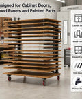 Built Tough 15 Tier Paint Drying Rack For Cabinet Doors And Wood Panels Heavy Duty Steel Rack with wood tiers and wheels.