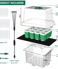 Self Watering Seed Starter Tray With Grow Light 60-Cell 5-Pack Reusable Seedling Trays Silicone Humidity Dome contents