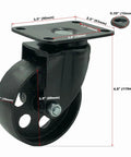 Heavy Duty 3.5 Inch Swivel Caster Wheel Kit Featuring Two Lock Brakes And Two Non Brake Plates, showing detailed measurements.