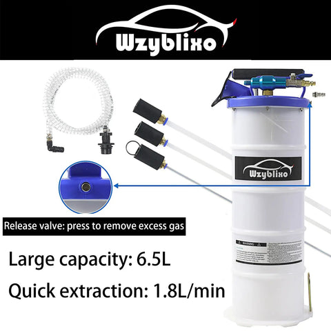 Pneumatic And Manual Oil Extractor Pump With 6.5 Liter Capacity Vacuum Evacuation For Automotive Fluids, hoses, and release valve