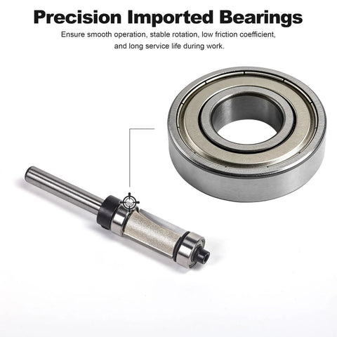 Top And Bottom Bearing Flush Trim Router Bits Set 1/4 Inch Shank For Laminate And Template Work, showing precision bearing