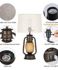 Lantern Table Lamps Set Of 2 With Dimmable Night Light And USB Port Rustic Oil Rubbed Bronze Finish Features Overview