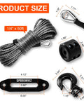 Synthetic Winch Rope Kit 1/4 Inch By 50 Feet 10000LBS With Protective Sleeve, Heavy Duty Hook, Fairlead, Stopper And Hardware