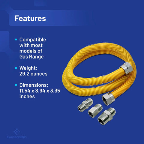 Flexible Yellow Coated Four Foot Gas Line Kit With Five Eighths Inch OD To One Half Inch MIP And One Half Inch FIP Adapters