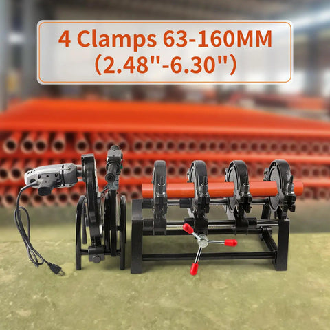 Manual Pipe Fusion Welder For 63 To 160 Mm Pipes Electric Butt Fusion Welder With Temperature Control Four Thick Clamping Rings Pro Grade Heavy Duty For PE PP PB PVDF HDPE PVC Joints Fast Clean Cuts And Solid Joints, 4 clamps 63-160 mm