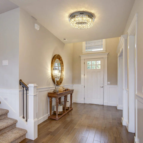 Entryway with Dope Modern Crystal Ceiling Light With Dimmable LED Flush Mount 12 Inch Chrome Industrial Chandelier