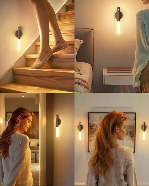 Indoor Wall Sconce Equipped With Smart Motion Detection And An Extra Large 2200mAh Rechargeable Battery in a cozy home setting.