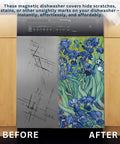 Magnetic Dishwasher Cover For Front Panel With Van Gogh Irises Print, Reusable Decal before and after installation effect