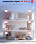 Make Sure Your Loved Ones Stay Chill With This Rock Solid Interconnected Carbon Monoxide Detector Offering Legit UL Certification And Pain Free Mounting For Serious Household Safety, visualizing coverage of 24 alarms in a modern home.