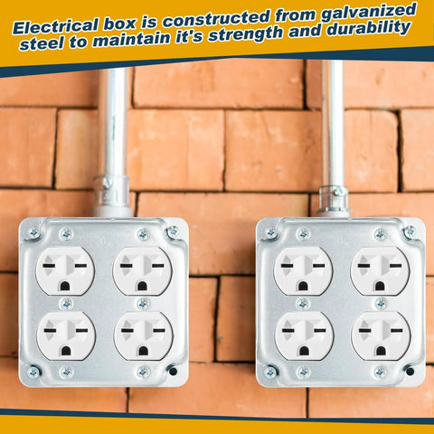 8 Pack 4x4 Inch Metal Receptacle Box Covers For Square Exposed Work Receptacles 4 Inch Electrical Boxes 2 Duplex Fits Sturdy Construction And Easy Install For Home Office And Industrial Sites