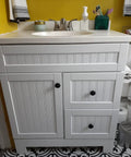 Bathroom vanity with white panel doors, featuring Six Piece Set Black Vintage Flower Cabinet Drawer Knobs With Floral Embossing 1.38 Inch Wide For Dresser Cupboard Wardrobe Furniture Includes Two Screw Sizes 25mm And 38mm For A Quick Install.